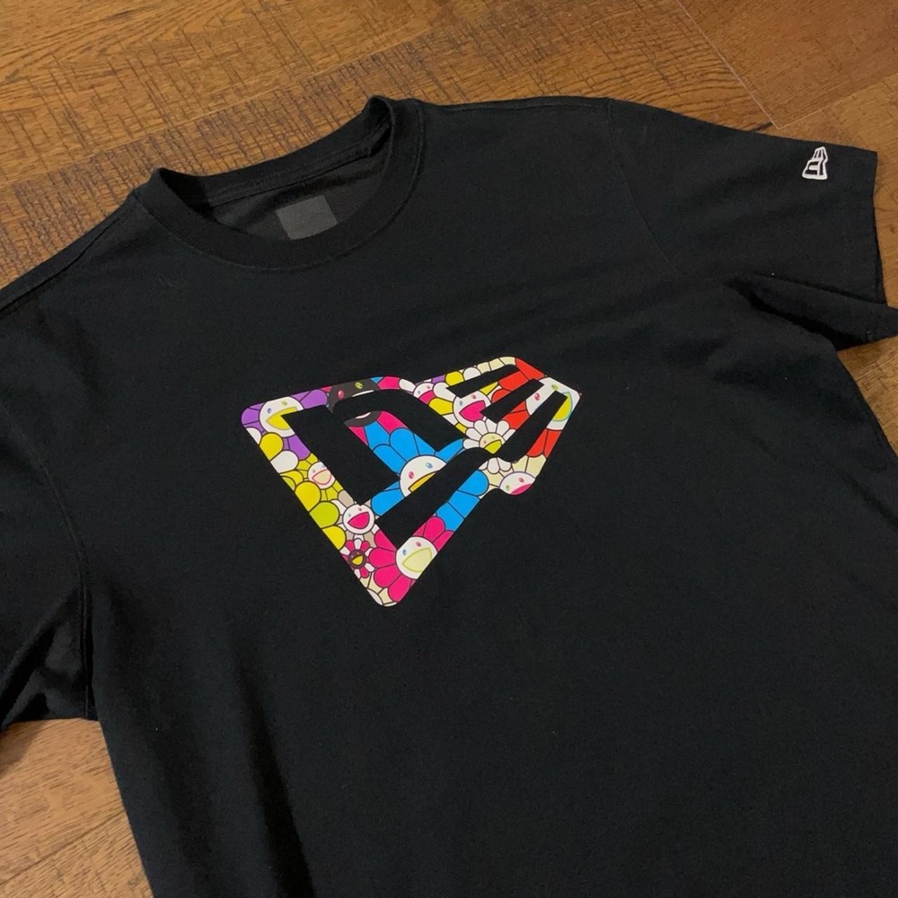 New Era T-Shirt Mens L Black Streetwear Takashi Murakami Flower Collab Tee